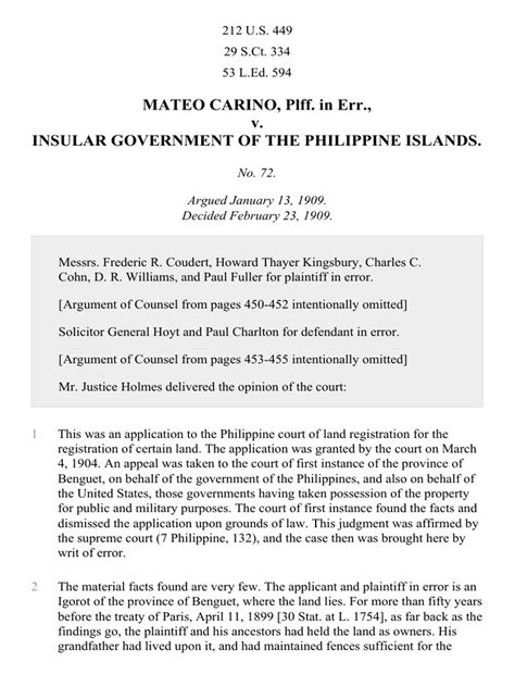 carino vs insular government|CARINO V. INSULAR GOVERNMENT, 212 U. S. 449 (1909).
